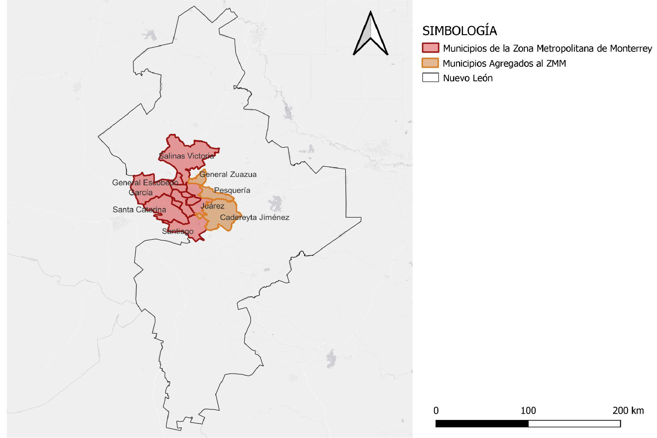 Ubicación
de los municipios de la Zona Metropolitana de Monterrey ZMM y municipios
agregados a la ZMM dentro del Estado de Nuevo León