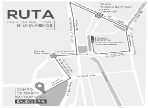 Ruta de la marcha nacional NUM–Perú una que citó a miles de mujeres en la fecha central del 13A de 2016